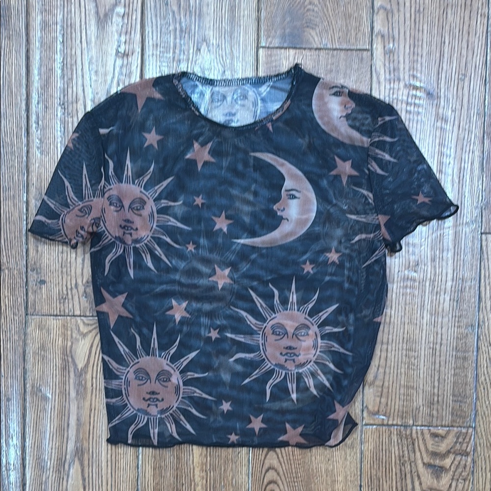 Black Mesh Sun and Moon T-Shirt
